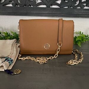 Tory Burch Brown Crossbody Bag with Gold Chain